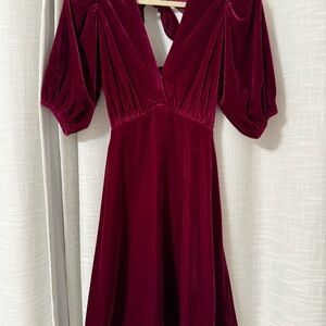 FRNCH Deep Red Velvet Long Sleeve Dress